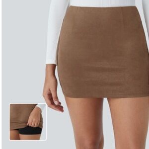 High Waisted 2-in-1 Bodycon Suede Mini Casual Skirt